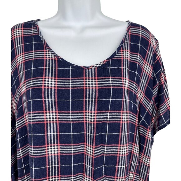 Torrid Blue Pink Plaid Short Sleeve V-Neck Button Back Blouse Shirt Size 2X - Picture 2 of 8